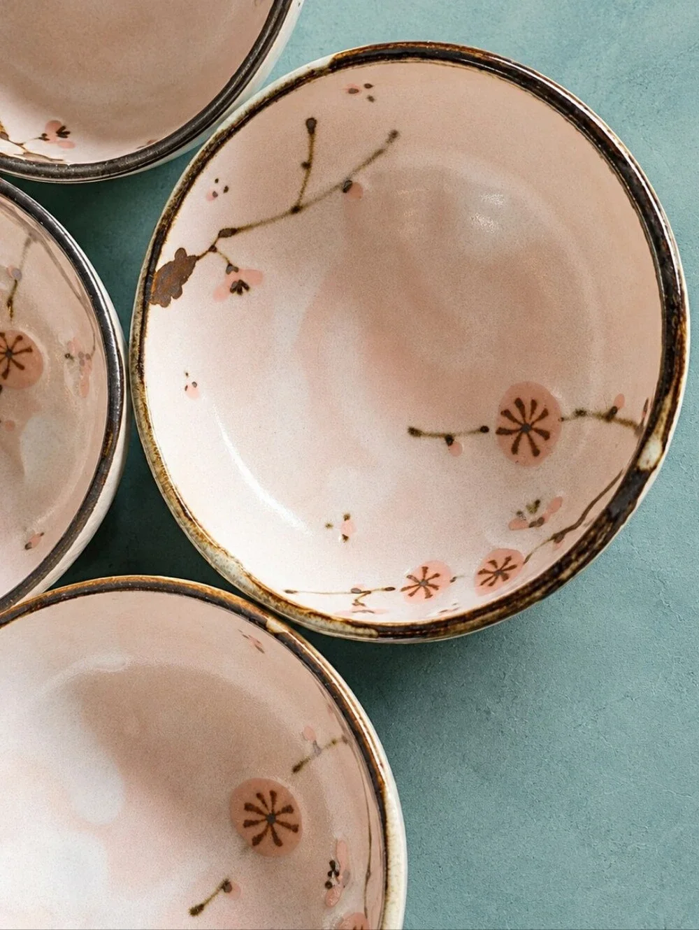 Vintage Japanese 翔川 Sakura Shino Pink Blossom Rice Bowls Set of 4 Sauce Soup Set